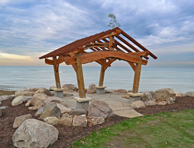 Timber frame pavilion on Lake Erie